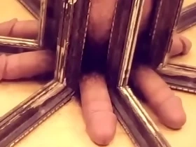 I shoot sperm from my hard, hairy dick hands free jerk off with mirrors