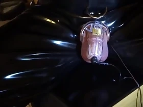 Estim e-stim electro cum load milking with penis sleeve