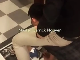 Master Garrick rides a dog